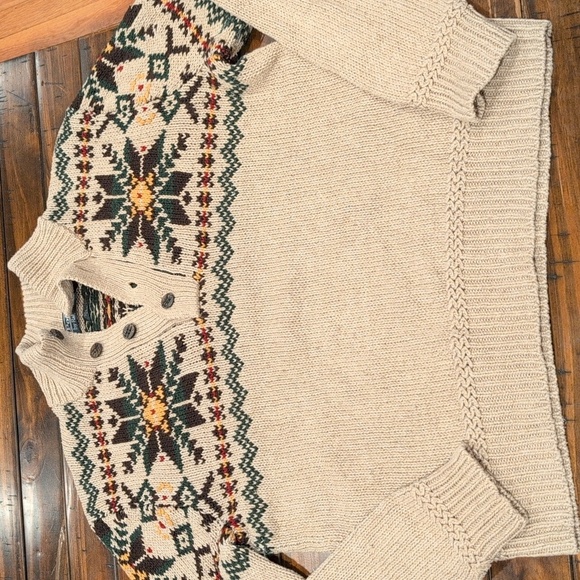 Vintage Ralph Lauren Fair Isle Nordic Sweater Cotton Linen Silk